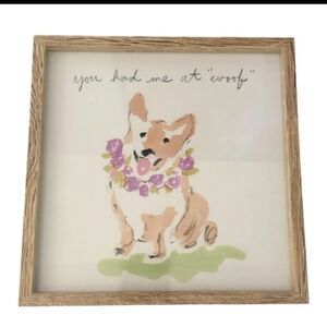Charming Corgi Framed Wall Art with Floral Accents "You Had Me At Woof."